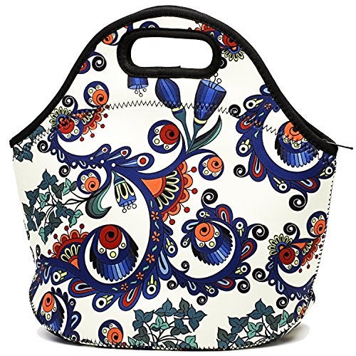 Chrysansmile Insulated Lunch Bag Neoprene Small Lunch Box for Women Soft Cooler Bag Flower Cute Lunch Tote for Work Outdoor Picnic - Image 1