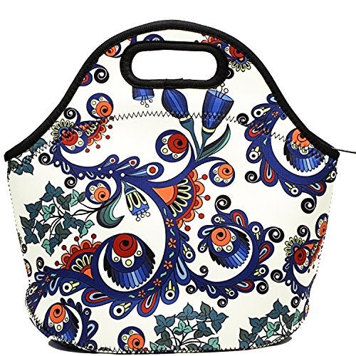 Chrysansmile Insulated Lunch Bag Neoprene Small Lunch Box for Women Soft Cooler Bag Flower Cute Lunch Tote for Work Outdoor Picnic - Image 2