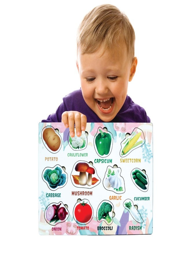 CRAFTICK Educational Vegetables Jigsaw Puzzles Game, Vegetable peg Board for Kids 2+ Years, Puzzle for Toddlers Preschoolers, 12 Piece Puzzles for Kids, Montessori Toys, Toy Gift for Boys and Girls - Image 3