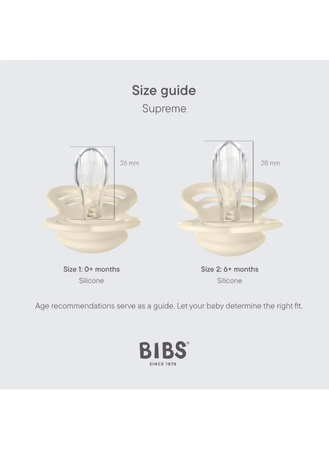 BIBS Pack of 2 Baby Pacifier Newborn Pacifiers, 0 To 6 Months Food Grade Material Natural Rubber Bpa Free Large Air Holes For More Safety Size - 1 Made In Denmark