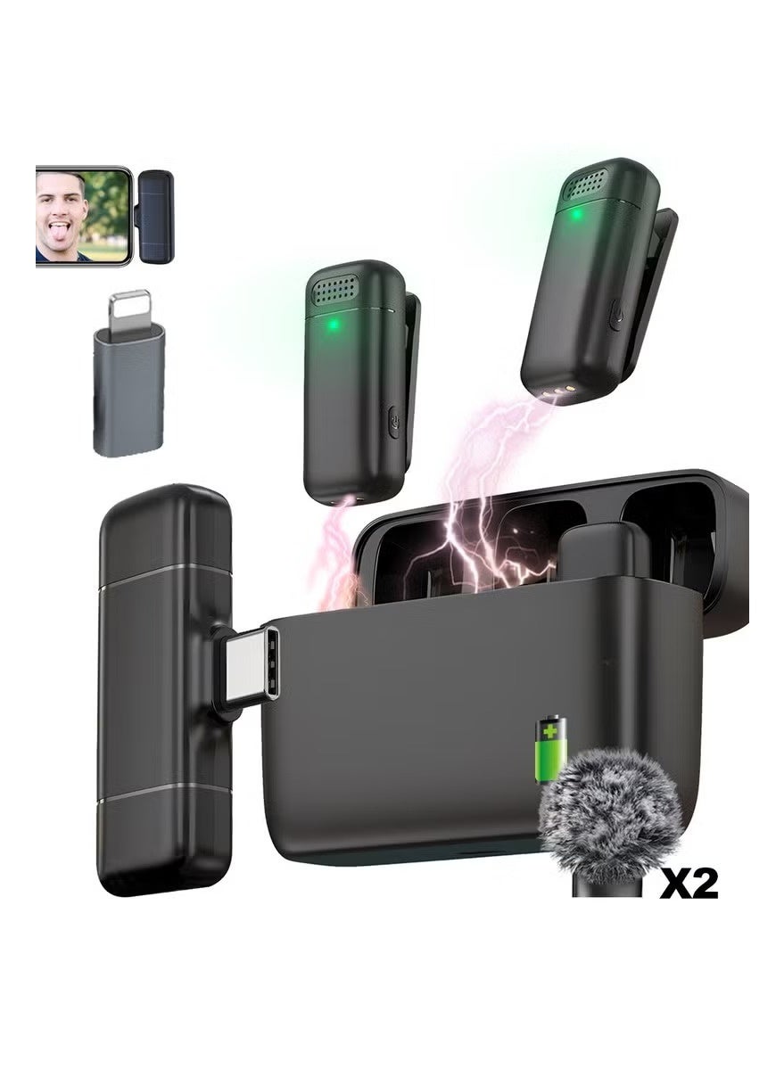 Wireless lavalier microphone for Type-C mobile phones, USB-C iPhone 15 charging case, noise-cancelling mini lavalier microphone, clip-on microphone for video recording, streaming singing