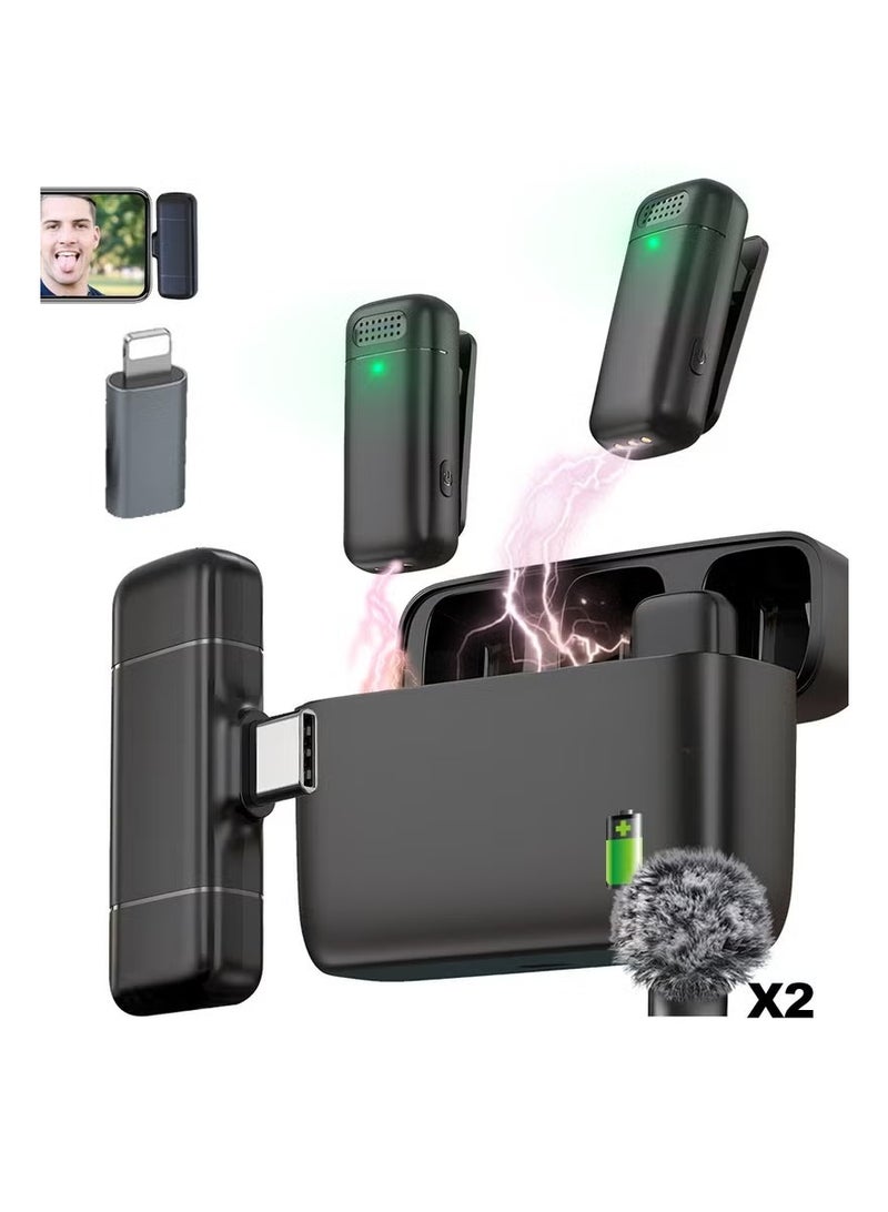 KORAX Wireless lavalier microphone for Type-C mobile phones, USB-C iPhone 15 charging case, noise-cancelling mini lavalier microphone, clip-on microphone for video recording, streaming singing - Image 1