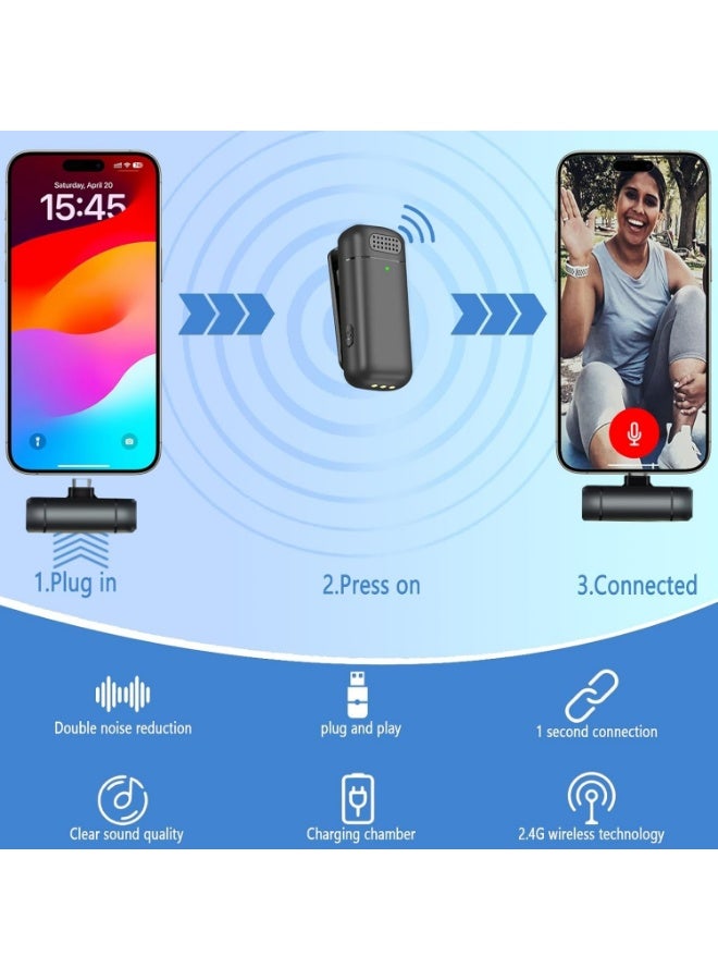 KORAX Wireless lavalier microphone for Type-C mobile phones, USB-C iPhone 15 charging case, noise-cancelling mini lavalier microphone, clip-on microphone for video recording, streaming singing - Image 4