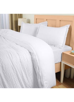 Utopia Bedding Utopia Bedding Seersucker Duvet Cover Queen Size Set - 1 Duvet Cover with 2 Pillow Shams - 3PC Comforter Cover with Zipper Closure-Soft Brushed Microfiber 90"X90" (Queen White) Comforter Not Included  - Image 3