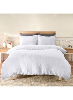 Utopia Bedding Utopia Bedding Seersucker Duvet Cover Queen Size Set - 1 Duvet Cover with 2 Pillow Shams - 3PC Comforter Cover with Zipper Closure-Soft Brushed Microfiber 90"X90" (Queen White) Comforter Not Included  - Image 1