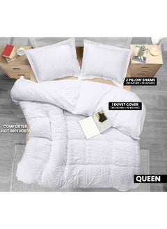 Utopia Bedding Utopia Bedding Seersucker Duvet Cover Queen Size Set - 1 Duvet Cover with 2 Pillow Shams - 3PC Comforter Cover with Zipper Closure-Soft Brushed Microfiber 90"X90" (Queen White) Comforter Not Included  - Image 2
