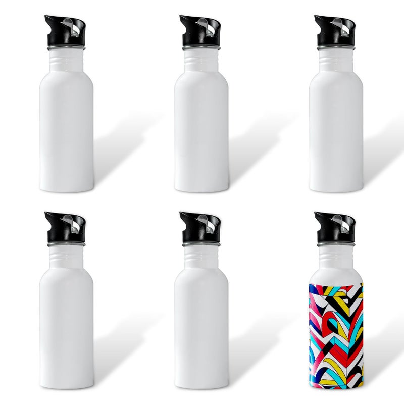 MR.R 20oz Sublimation Blanks White Aluminum Water Bottles,Travel Bottle with Straw Top Lid for Sports,600ml - Image 1