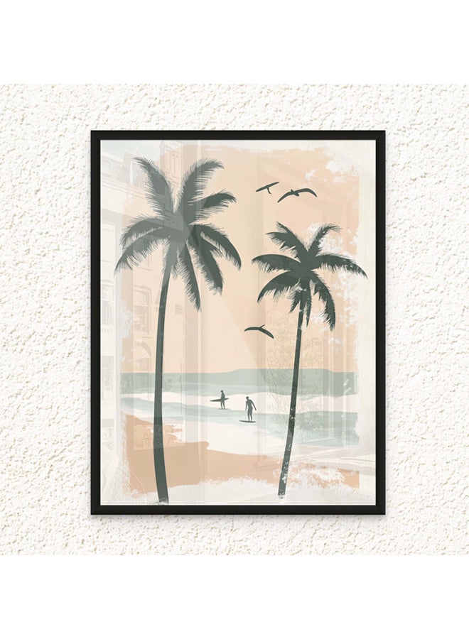Art Decor Framed Fine Art of Beach with Palm Trees Portrait Tropical Aesthetic Coastal Print Wall Décor for Living Room Bedroom Home Office Hotel Gifting