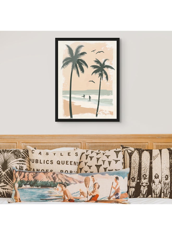 Art Decor Framed Fine Art of Beach with Palm Trees Portrait Tropical Aesthetic Coastal Print Wall Décor for Living Room Bedroom Home Office Hotel Gifting