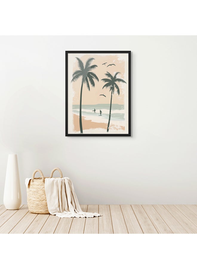 Art Decor Framed Fine Art of Beach with Palm Trees Portrait Tropical Aesthetic Coastal Print Wall Décor for Living Room Bedroom Home Office Hotel Gifting