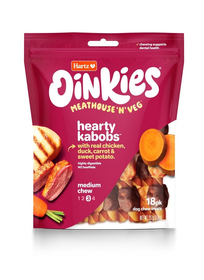هارتز مكافآت Oinkies Meathouse'N'Veg Hearty Kabobs للكلاب مع الدجاج الحقيقي والبط والجزر والبطاطا الحلوة، تدوم طويلاً وسهلة الهضم، 18 قطعة  - Image 1
