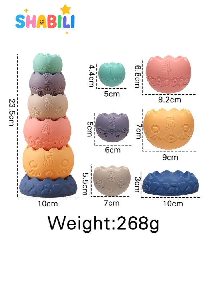 شبيلي العاب اطفال رضع حسية للتكديس من سيليكون ناعم خالٍ من BPA، منتسوري تعليمية لتطوير المهارات الحركية الدقيقة وتعلّم الألوان والأرقام والحروف، لعبة تكديس وكرات للاستحمام وعضاضة للرضع، مناسبة لعمر 6-12 و9-18 شهر، هدية بيبي للبنات والأولاد - Image 4