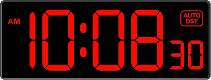 Soobest LED Digital Wall Clock, Large Digital Clock Bold Numbers with Seconds for Seniors Visually Impaired，Plug Electric Clock Dimmable Auto DST Large Display 10 Inches (Red) - Image 1