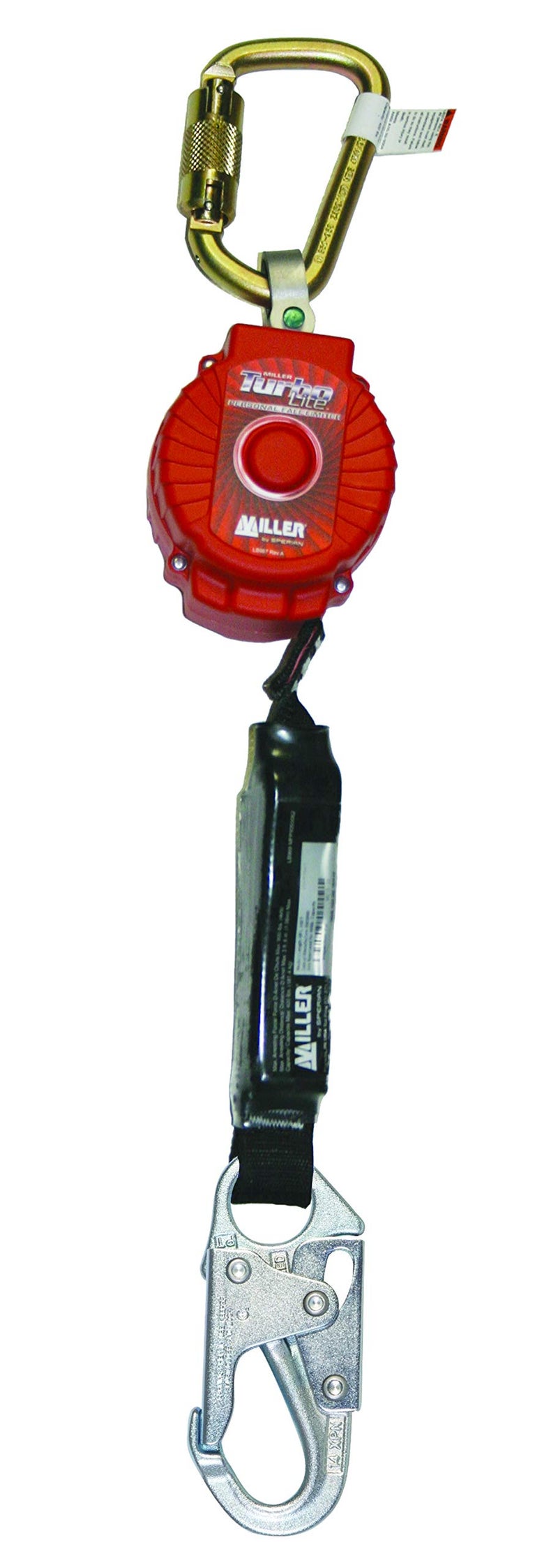 Miller by Honeywell TurboLite 6-Foot Personal Fall Limiter with Unit End Steel Carabiner & Lanyard End Steel Locking Snap Hook (MFL-1-Z7/6FT), Red - Image 1