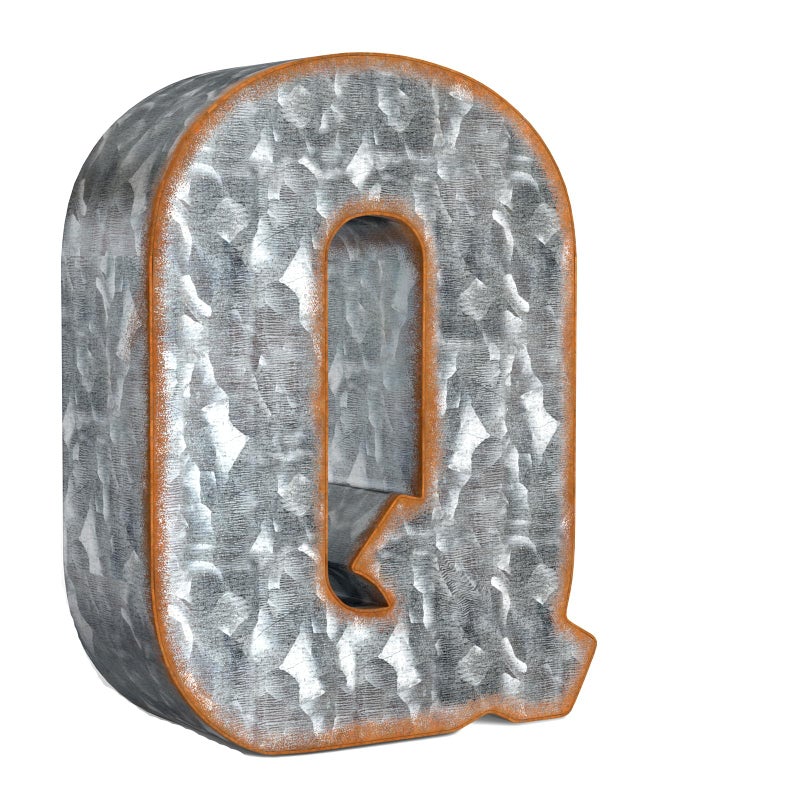 CraftyCrocodile 7"" Galvanized Metal Letters for Wall Decor - 3D Letter Q for Hanging & Freestanding - Unique Blend of Rustic  Vintage  Western  Industrial Styles - Image 1