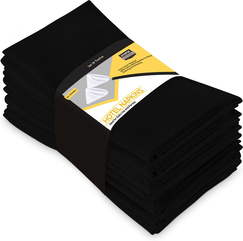 يوتوبيا كيتشين يوتوبيا المطبخ مناديل القماش الأسود [12 حزمة 20x20 بوصة] مزيج القطن قابل للغسل وقابل لإعادة الاستخدام مناديل عشاء الجدول القابلة لإعادة الاستخدام - Image 1