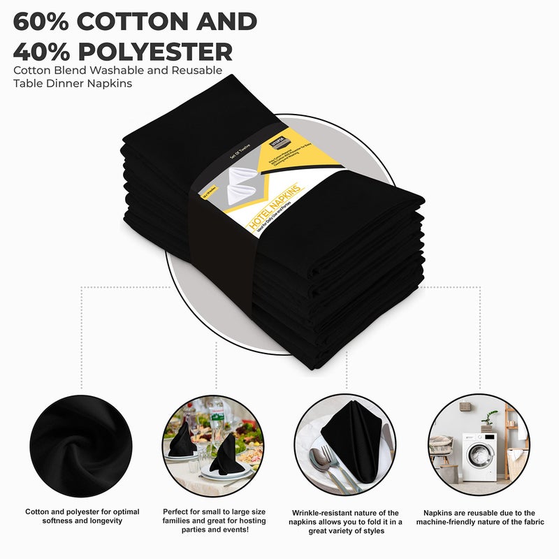 يوتوبيا كيتشين يوتوبيا المطبخ مناديل القماش الأسود [12 حزمة 20x20 بوصة] مزيج القطن قابل للغسل وقابل لإعادة الاستخدام مناديل عشاء الجدول القابلة لإعادة الاستخدام - Image 3