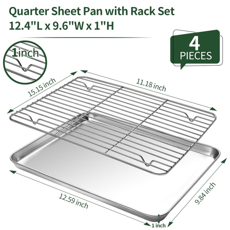 CEKEE Baking Sheet with Wire Rack Set [2 Quarter Sheet Pans + 2 Wire Racks ], CEKEE Stainless Steel Cookie Sheets for Baking with Baking Rack, Non Toxic & Heavy Duty & Easy Clean, Size 12 x 10 x 1 Inch - Image 2