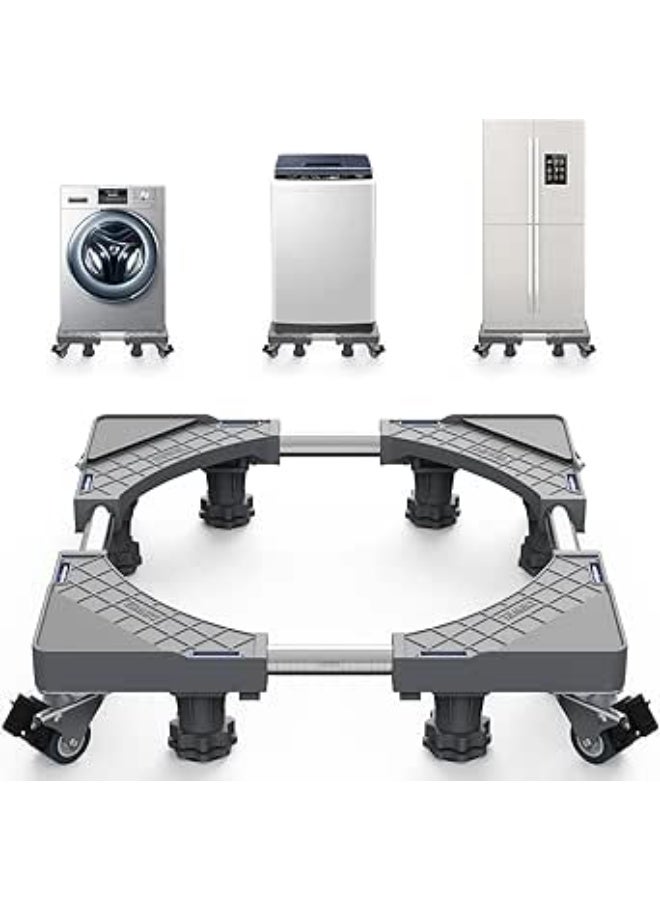 Adjustable Washing Machine Stand with Wheels – Heavy Duty Movable Base for Washer, Dryer & Refrigerator with 4 Locking Rubber Wheels & 8 Strong Feet