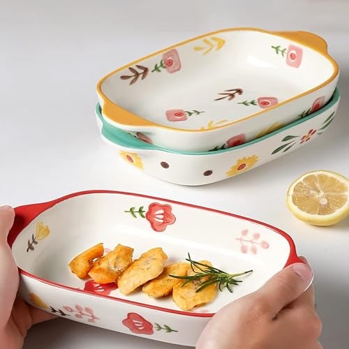 TOMATUS® Ceramic Dinnerware Plate, Rectangular Deep Baking Tray For Kitchen, 600ml, Light Green, Pack Of 1 Oven Safe Deep Dish | Kitchen & Dining Serving Plate | Floral Dinnerware Deep Baking Tray for Oven - Image 5