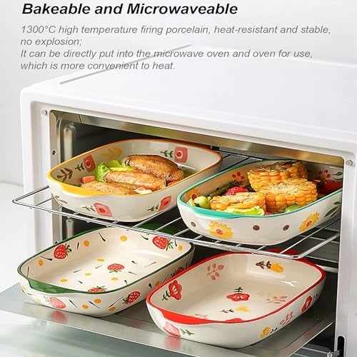 TOMATUS® Ceramic Dinnerware Plate, Rectangular Deep Baking Tray For Kitchen, 600ml, Light Green, Pack Of 1 Oven Safe Deep Dish | Kitchen & Dining Serving Plate | Floral Dinnerware Deep Baking Tray for Oven - Image 4