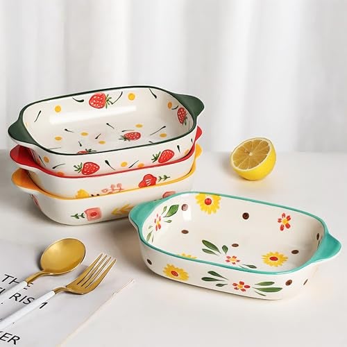 TOMATUS® Ceramic Dinnerware Plate, Rectangular Deep Baking Tray For Kitchen, 600ml, Light Green, Pack Of 1 Oven Safe Deep Dish | Kitchen & Dining Serving Plate | Floral Dinnerware Deep Baking Tray for Oven - Image 2