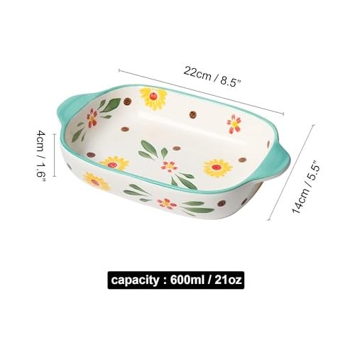 TOMATUS® Ceramic Dinnerware Plate, Rectangular Deep Baking Tray For Kitchen, 600ml, Light Green, Pack Of 1 Oven Safe Deep Dish | Kitchen & Dining Serving Plate | Floral Dinnerware Deep Baking Tray for Oven - Image 3