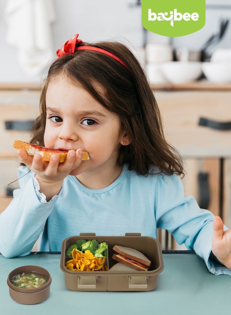 BAYBEE Kids Lunch Box for School with Spoon | Leak-Proof Tiffin Box for Boys & Girls | Bento Lunch box for Children & Women | 4 Compartment Lunch Box for Kids, Babies | Tiffin Box for School Grey - Image 3