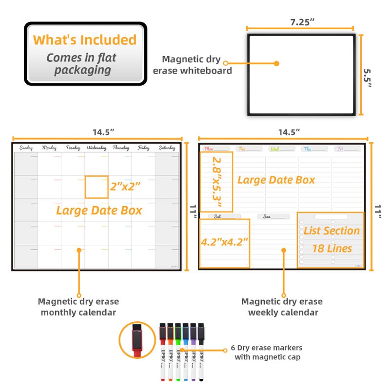 JJPRO Magnetic Dry Erase Monthly Calendar and Weekly Whiteboard for Fridge-Monthly Planner,Weekly Dry Erase Board for Refrigerators,One Bonus Notepad/to Do/Grocery List - Image 2