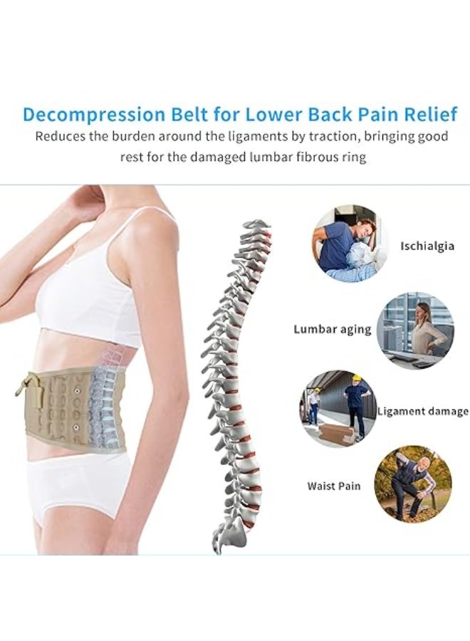 Decompression Back Belt - Lumbar Support Belt for Men & Women Lower Back Pain Relief, Back Traction Device Fits Waist Size 29-49 Inches (Beige) - Image 2