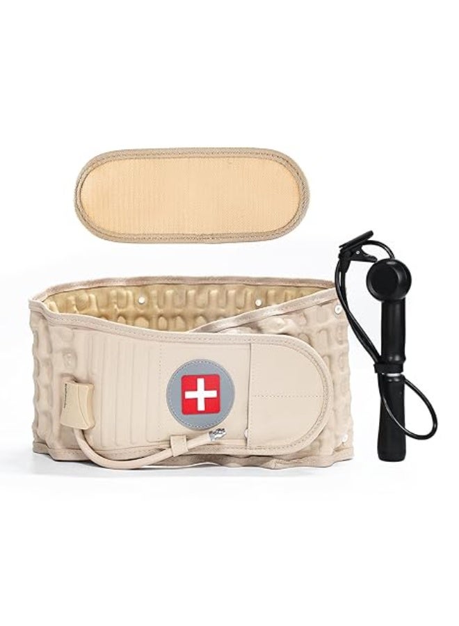 Decompression Back Belt - Lumbar Support Belt for Men & Women Lower Back Pain Relief, Back Traction Device Fits Waist Size 29-49 Inches (Beige) - Image 1