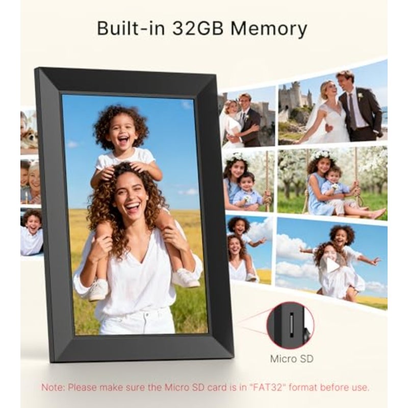 إطار صور رقمي من Frameo مقاس 10.1 بوصة، 3 حزم، شاشة لمس HD IPS، 1280 × 800، ذاكرة 32 جيجابايت، قابل للتركيب على الحائط بتدوير تلقائي، للاستخدام المنزلي/المكتب، أسود، مشاركة سحابية سريعة عبر التطبيق - Image 3