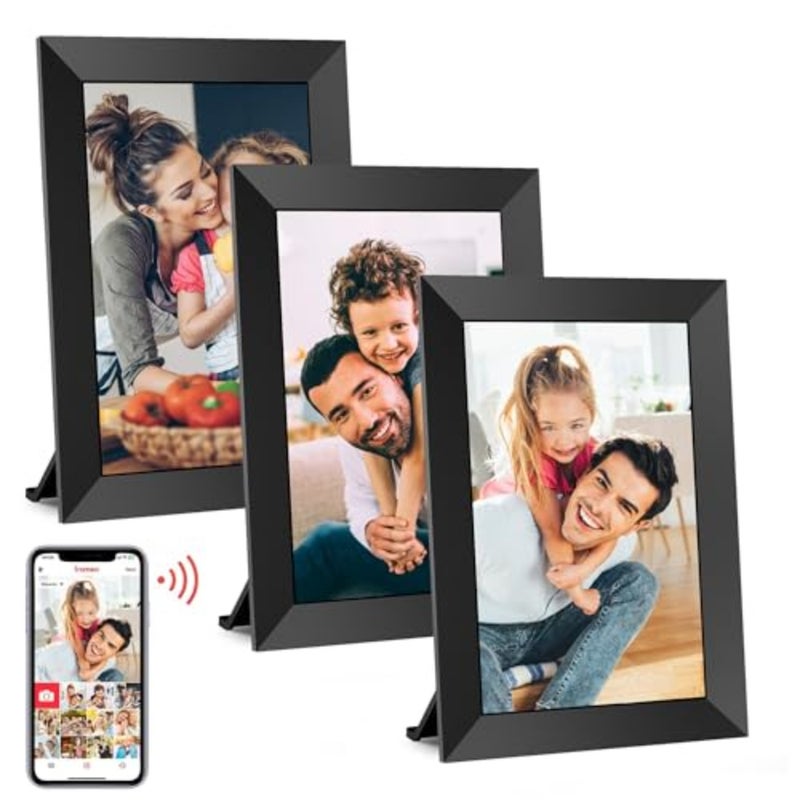 إطار صور رقمي من Frameo مقاس 10.1 بوصة، 3 حزم، شاشة لمس HD IPS، 1280 × 800، ذاكرة 32 جيجابايت، قابل للتركيب على الحائط بتدوير تلقائي، للاستخدام المنزلي/المكتب، أسود، مشاركة سحابية سريعة عبر التطبيق - Image 1