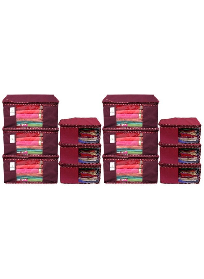 Kuber Industries Non-Woven Non Woven Cloth Wardrobe Organizer Set|6 Piece Saree Cover|6 Pieces Blouse Cover Combo Set|Pack of 12 (Maroon) -Ctktc038402 - Image 1
