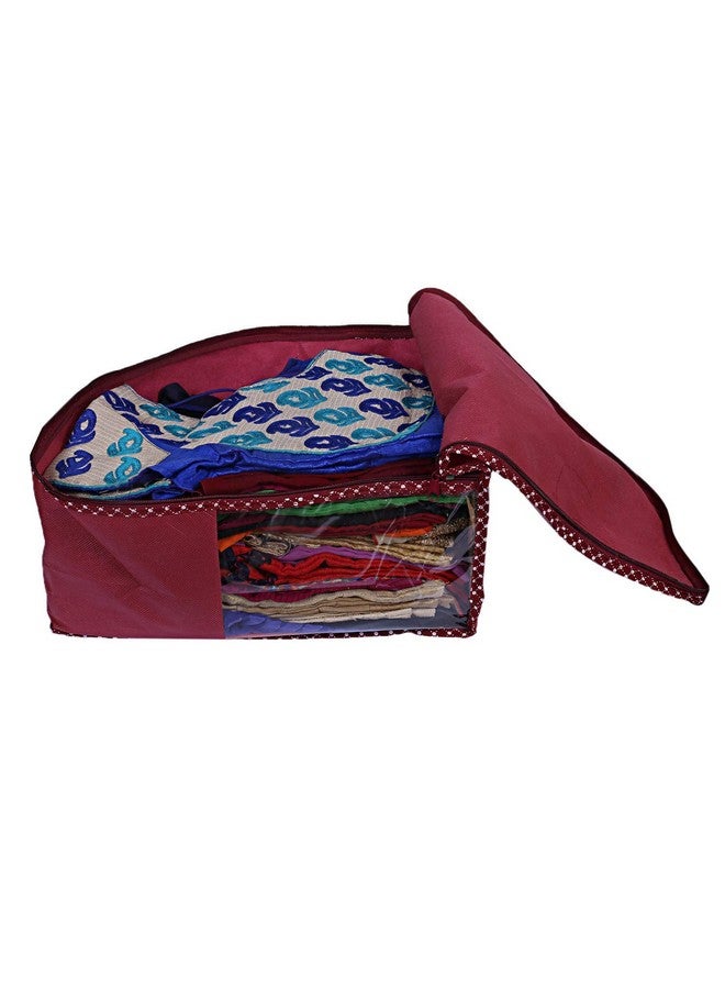Kuber Industries Non-Woven Non Woven Cloth Wardrobe Organizer Set|6 Piece Saree Cover|6 Pieces Blouse Cover Combo Set|Pack of 12 (Maroon) -Ctktc038402 - Image 2