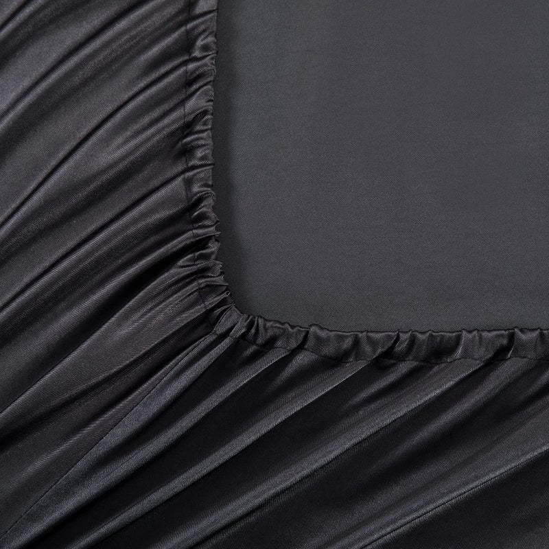 Luxbedding Satin Fitted Sheet, Full Fitted Sheet Only, 1 - Piece Ultra Soft Deep Pocket Single Silk Bottom Bed Sheet Full - Black - Image 3