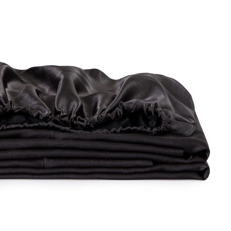 Luxbedding Satin Fitted Sheet, Full Fitted Sheet Only, 1 - Piece Ultra Soft Deep Pocket Single Silk Bottom Bed Sheet Full - Black - Image 5