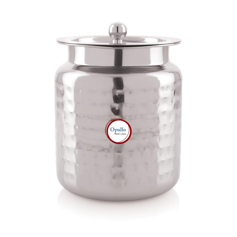 Opullo Stainless Steel Ghee Pot with Spoon | Oil Containers For Kitchen | Ghee Container with Spoon 1000 Ml Hammered Finish - Image 2