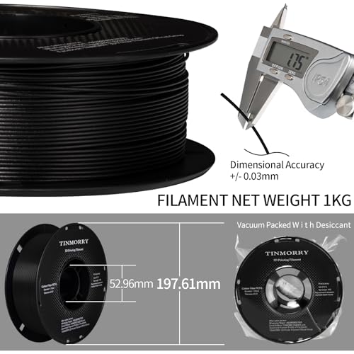 TINMORRY Carbon Fiber PETG Filament 1.75 mm, TINMORRY PETG CF 3D Printer Filament, Compatible with Bambu LAB, Creality K1C, QIDI MAX3, FLASHFORGE Adventurer 5M, Prusa MK4 FDM 3D Printer, 1 KG 1 Spool, Black - Image 3