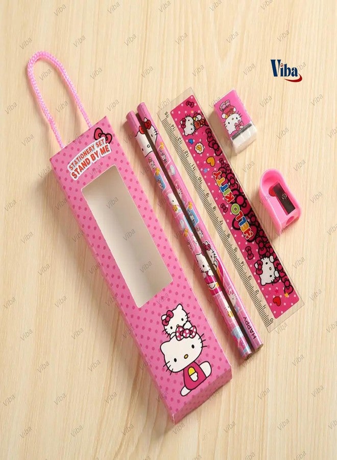 VIBA® Stationery Gift Set with Handle (Pack of 12) - Cartoon Theme Birthday Return Gifts with 2 Pencils, Scale, Eraser, Sharpener and Theme Pouch for Boys and Girls (Assorted) - Image 3
