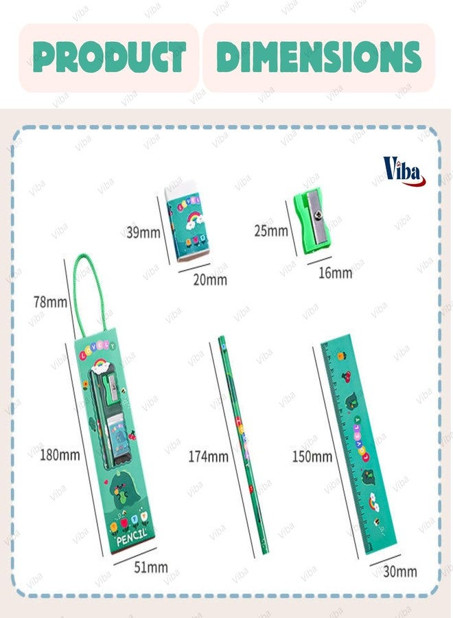 VIBA® Stationery Gift Set with Handle (Pack of 12) - Cartoon Theme Birthday Return Gifts with 2 Pencils, Scale, Eraser, Sharpener and Theme Pouch for Boys and Girls (Assorted) - Image 2