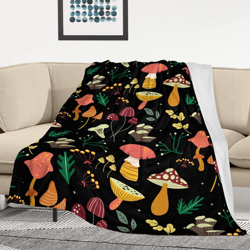 Mushroom Blanket Soft Flannel Fleece Lightweight Mushrooms Throw Blanket for Kids Boys Girls All Season Plant Blankets for Sofa Couch Bed Decorative Mushroom Blanket Gifts 60x50
