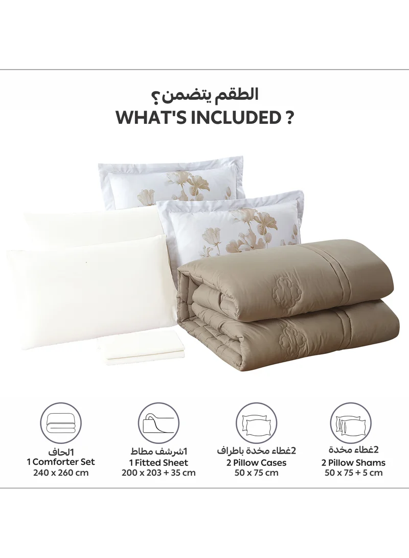 Donetella Bedding Comforter Set, King Size Fits 200x200 cm - 6-Pcs Digital Print Quilted Bed Set, Microfiber Fabric - 1 Comforter, 1 Fitted Sheet, 2 Pillow Shams, 2 Pillowcases