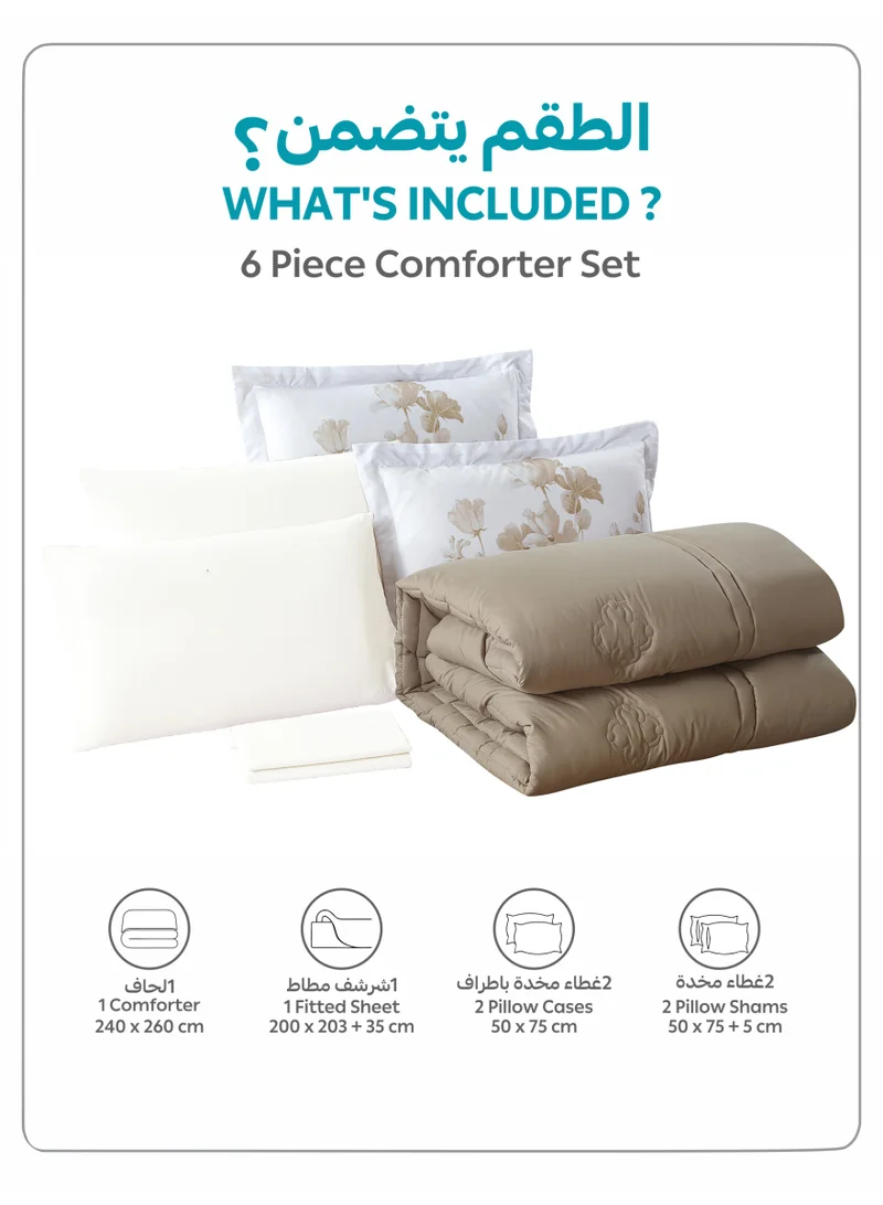 Donetella KING - 6Pcs (200x200) Bedding Comforter Set, King Size Fits 200x200 cm - 6-Pcs Digital Print Quilted Bed Set, Microfiber Fabric - 1 Comforter, 1 Fitted Sheet, 2 Pillow Shams, 2 Pillowcases  | Best Price UAE