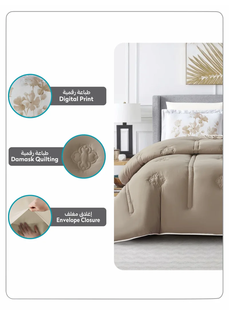 Donetella KING - 6Pcs (200x200) Bedding Comforter Set, King Size Fits 200x200 cm - 6-Pcs Digital Print Quilted Bed Set, Microfiber Fabric - 1 Comforter, 1 Fitted Sheet, 2 Pillow Shams, 2 Pillowcases  | Best Price UAE