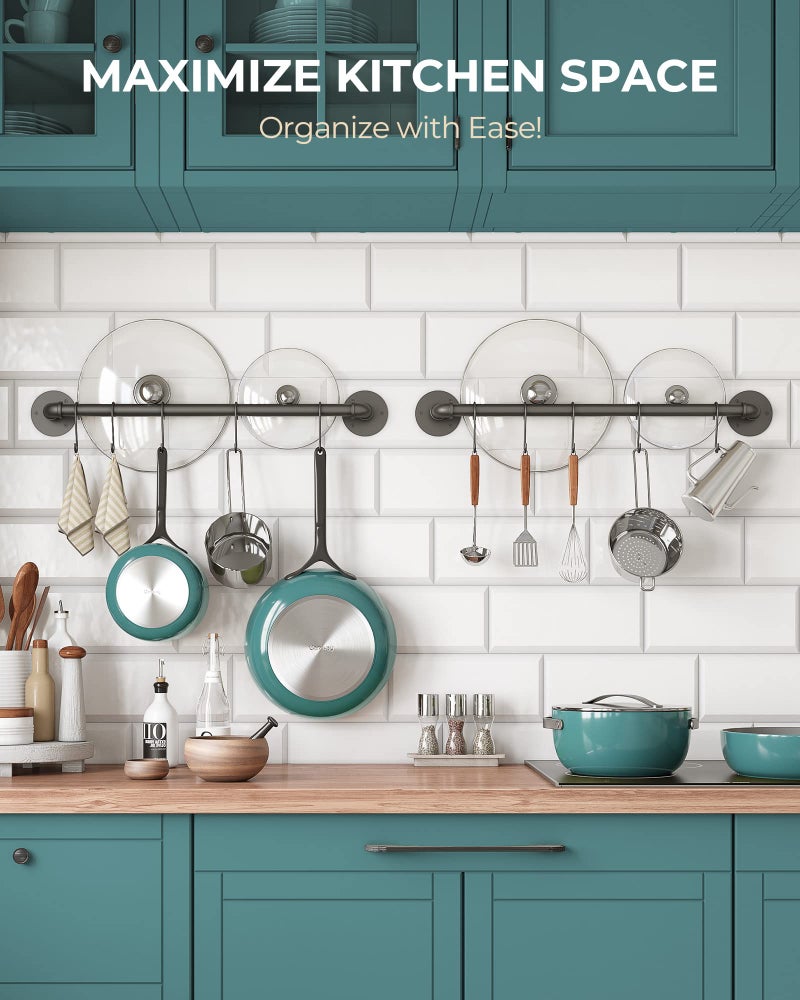 OROPY Wall Mounted Pot Pan Rack 21'' Set of 2, Industrial Utensils Wall Hanger Iron Pipe Kitchen Hanging Rail with 10 S Hooks - Image 2