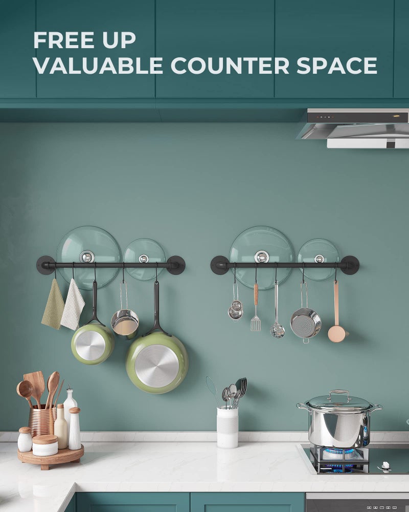 OROPY Wall Mounted Pot Pan Rack 21'' Set of 2, Industrial Utensils Wall Hanger Iron Pipe Kitchen Hanging Rail with 10 S Hooks - Image 4