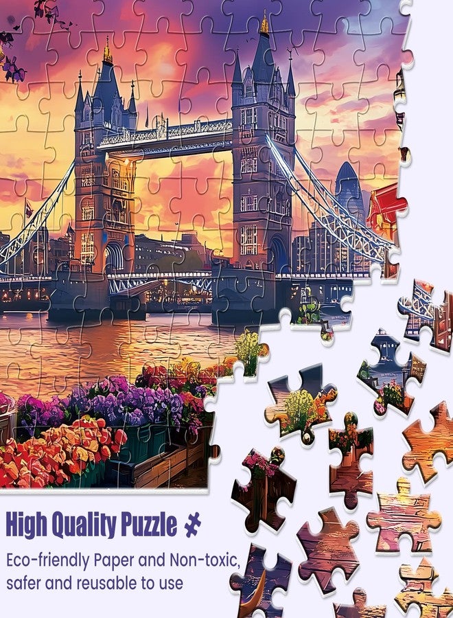Edsjegn 1000 Piece Puzzle for Adults, Tower Bridge of London Puzzles, Street Scenes Jigsaw Puzzles 1000 Pieces, Fun Landscape Puzzle for Adults Kids Seniors,Challenging Family Game Great Gift Idea, 28*20 in - Image 3
