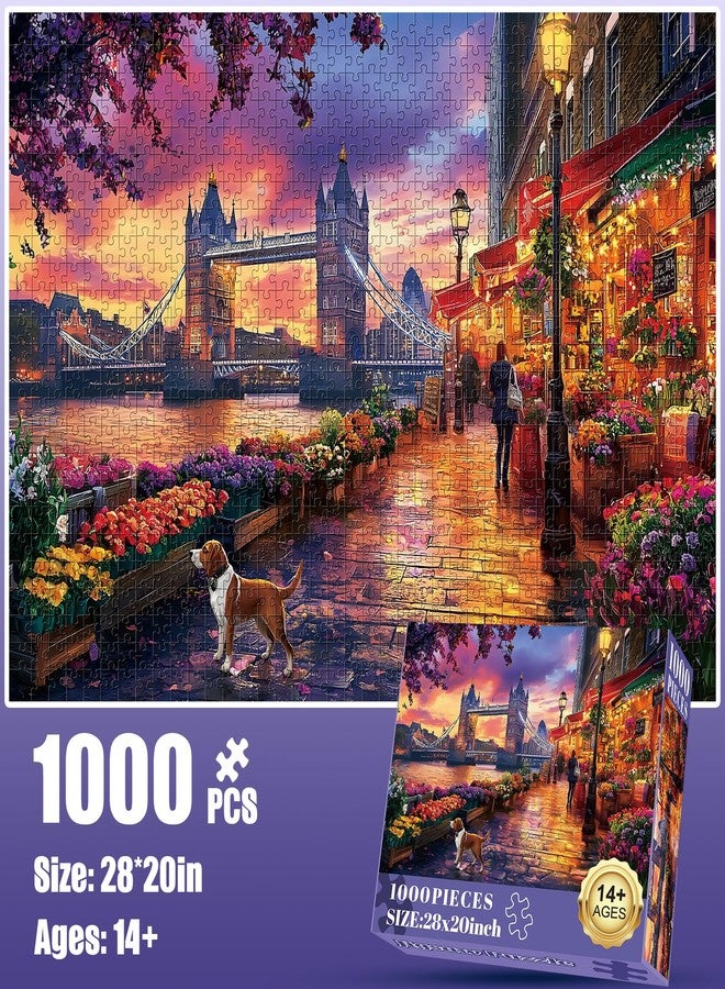 Edsjegn 1000 Piece Puzzle for Adults, Tower Bridge of London Puzzles, Street Scenes Jigsaw Puzzles 1000 Pieces, Fun Landscape Puzzle for Adults Kids Seniors,Challenging Family Game Great Gift Idea, 28*20 in - Image 2
