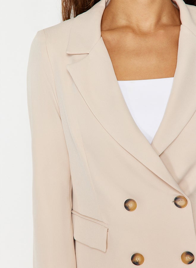 trendyol Beige Regular Lined Double Breasted Closure Woven Blazer Jacket TWOSS21CE0107 - Image 5